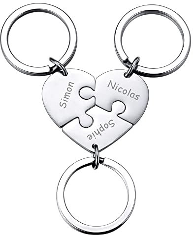 MeMeDIY 3 Stück Mutter Schwester personalisierte Herz Puzzle Keychain Customized für Freundin Liebhaber Edelstahl Schmuck Set Silber