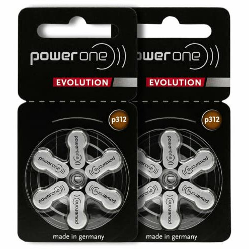 PowerOne Evolution Lot de 12 Piles pour appareils auditifs 1,45 V Zinc Air avec autonomie améliorée Taille 312