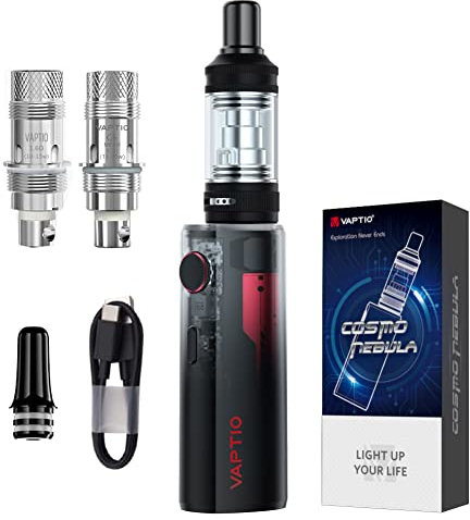 VAPTIO Cosmo Nebula Kit Cigarrillo Electrónico 1500mAh 25W Kit de Inicio con Tanque de Llenado Superior de 2,0ml, Bobina de Malla Cosmo 2 piezas, Sin líquido Sin nicotina (rojo)