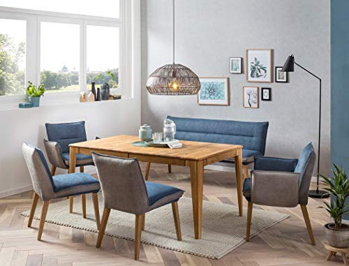 expendio Tischgruppe Ausziehtisch Alwin 1XL 160(210) x90 cm Eiche rustikal + Bank Stühle Sessel Gerit 2 Bezug Kombi Grey/Navy