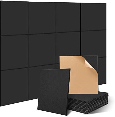 Akustikpaneele selbstklebend quadratisch 12St. JAMELO Akustikplatten aus Polyester zur Schalldämmung, 30 x 30 x 1 cm Schallabsorber Schallschutz für die Wand Decke Tür vom Studio Büro Schwarz