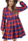 FANCYINN Robe à Carreaux pour Femmes avec Cloche Manches Longues Mini Robe évasée à Volants avec Poches Bleu Jaune XS