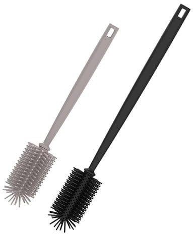 spottle Flaschenbürste Silikon - Reinigungsbürste mit langem Griff - Spülbürste lang & schwarz für Glas-Trinkflaschen - Bottle Brush