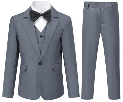 Sliktaa Jungen 3 Stück Anzüge EIN Knopf Revers Kragen Anzüge Hochzeit Geburtstag Party Prom Performance Anzug Blazer Weste Hose Multicolour Dunkelgrau 16 Jahre