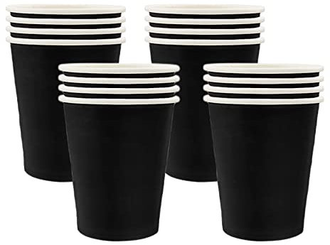 16 Pièces Gobelets Jetables en Papier, 250ml Gobelet Noir Tasse Cafe Carton Jetable Verre en Carton,Verre Cafe Carton Jetables Goblets pour Anniversaire Mariage Café DIY Boissons Chaude Froide
