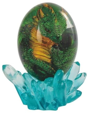 Ain't It Nice Lava-Drachen-Ei-Statue, grüner Drache, goldene Truhe, transparent, Sammlerstück, mittelalterliche Fantasie-Dekoration, Basis mit Ei zusammen: 7,6 cm (L) 7,9 cm (B) 8,9 (H) cm