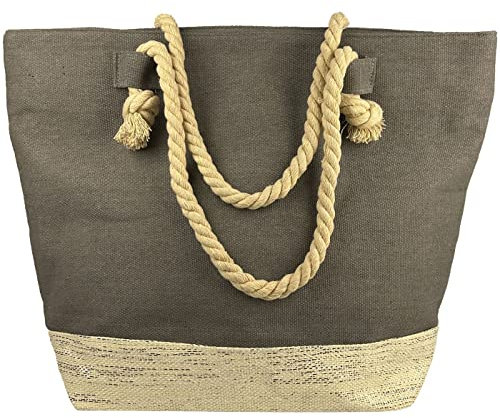 Strandtaschen Paisley Strandtasche Badetasche XXL Familie - Wasserresistent mit Reißverschluss & Innentasche 58x39x17 cm - Schwimmbad Strand Beach Tasche, Motiv wählen:TT-m82 Anker Pailletten grau
