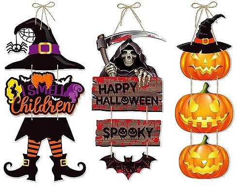 SZQIUNUBI 3 Piezas Cartel Colgante de Feliz Halloween para Puerta y Ventanas - Decoración de Halloween
