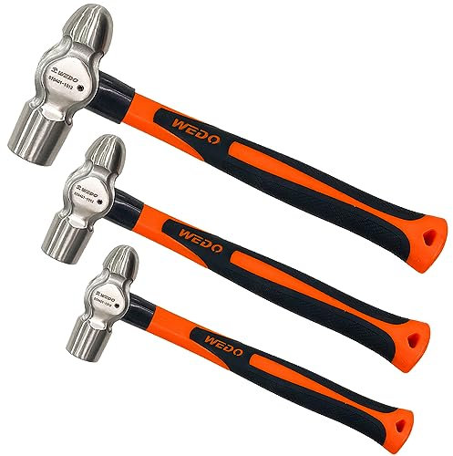 WEDO 3-teiliges Kugelhammer-Set, 227 g, 453 g, 907 g, Edelstahl, Kugelhammer, Set mit Fiberglasgriff, gesenkgeschmiedet, stoßfest, korrosionsbeständig