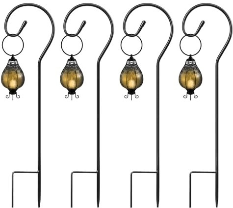 Shepherds Crooks for Garden Lanterns, Shepherds Hook with Metal Stake Base, Outdoor Light Hanging Pole Garden Hooks for Solar Lights Basket Christmas Wedding Decorations