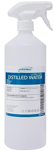Lucemill Distilled Water | 1 Litre | Distilled Water for CPAP Machines, Irons, Cleaning Machines and More | Made in the UK I Comes with Trigger Spray