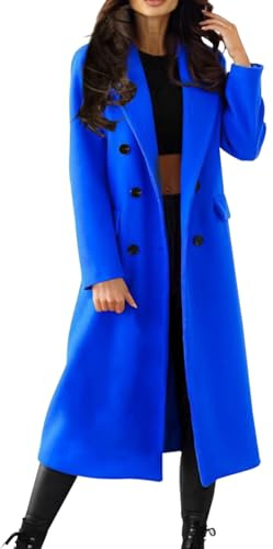 Abrigo elegante de lana para mujer, abrigo de doble botonadura, abrigo de invierno con solapa larga, abrigo de invierno monocolor, cuello vuelto, ligero, largo a prueba de viento