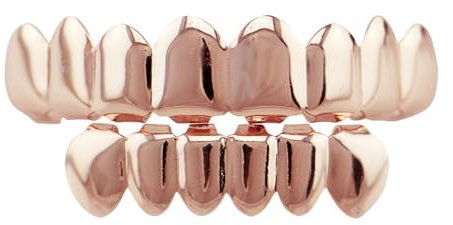 Qiwenr hip hop Zähne Grillz, Hip Hop Grillz Zähne, Fake Punk Hip Hop, Dekoration für Mund Oben, Halloween Grillz für, Hip Hop Zähne Mund, Geeignet für Halloween,Weihnachten und Andere Partys(Roségold)