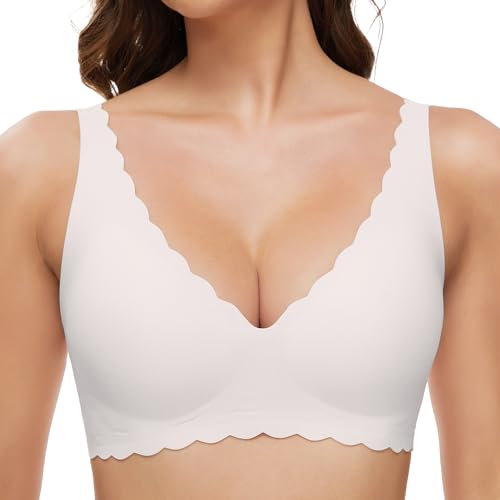GXOULRRA Komfort Tief V BH Damen ohne Bügel Nahtloser Bügelloser BHS Klassische Soft Bustier Seamless T Shirt Bequem Bralette mit zusätzlicher Weiß XXL