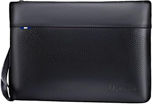 Leathario Handgelenktasche Herren Echtleder, Vitage Handtasche für Handy, ideal für Reisen Festival Herrenhandtasche Schwarz