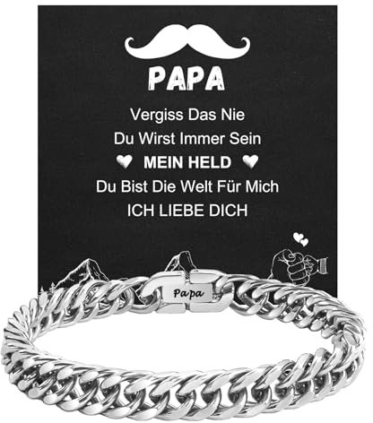 TERRISHE Vatertag Geschenk für Papa 8mm Papa Armband Herren Edelstahl mit Gravur “Papa” Panzerkette Miami Armkette Cuban Gliederarmband Punk Kubanischer Edelstahlarmband Geburtstag Geschenk für Papa