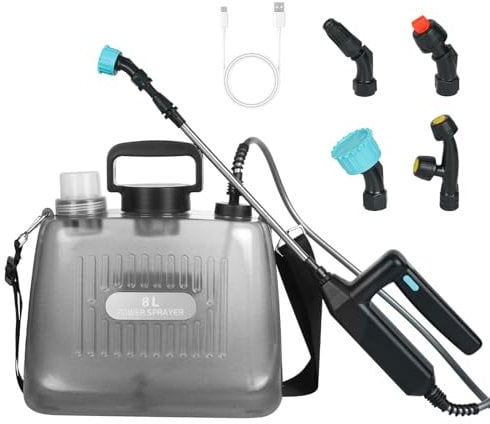 Pulverizador Eléctrico 8 litros Fumigadora Pulverizador a Batería Portátil Sulfatadora Mochila para Plantas Jardineria Huerto (Gris)