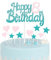 Blue & Pink 8th Birthday Cake Toppers - Glitter Heart Stars & Personalised Happy Birthday Cake Cupcake Toppers for Girls' Parties