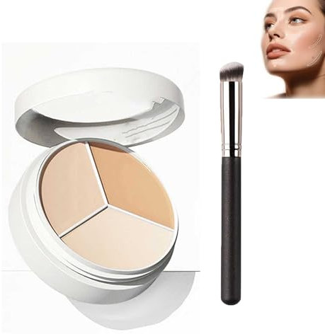 3-In-1 Contouring And Brighten Concealer Palette, 3 Color Concealer, 3 In 1 Concealer Palette, Concealer Contour Palette With Brush, Highlighting Concealer Palette, Full Cover Concealer (1set)