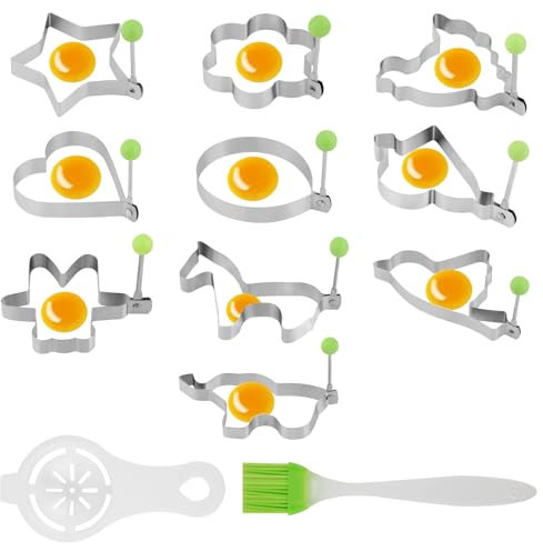 RISF 10 Stück Spiegeleierformen für Die Pfanne, Eierform, Omelett Mold spiegeleiform, Edelstahl Eierformer mit Griff Eier Form, Frühlingsrollen, Mini Pfannkuchen, Geeignet für Omeletts