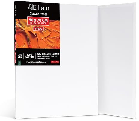 Elan Malkarton 50x70 6er Set, 100% Baumwolle Leinwand Dünn 3mm, Malpappe 50x70, Leinwand zum Bemalen 50x70, Malkarton für Acrylfarben, Leinwände für Acrylfarben, Leinwand 50x70, Painting Canvas 50x70