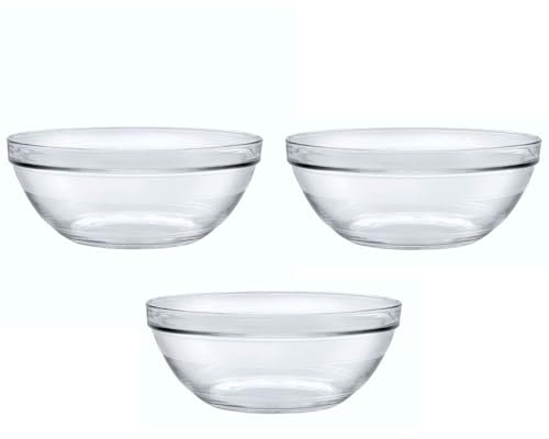 Acan Tradineur - Pack de 3 cuencos redondos de vidrio, modelo Lys, bol para mezclar, ensaladera apilable, apto para microondas y lavavajillas, cocina - Ø 26 cm