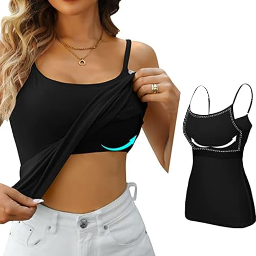 Damen Tanktop mit Integriertem BH Große Größen Unterhemd BH-Hemd Basic Eingebauter BH Bügelloser Gepolstert Verstellbare Spaghettiträger Top mit Integriertem Bh Ohne Bügel Bequeme Hemd Yoga BH