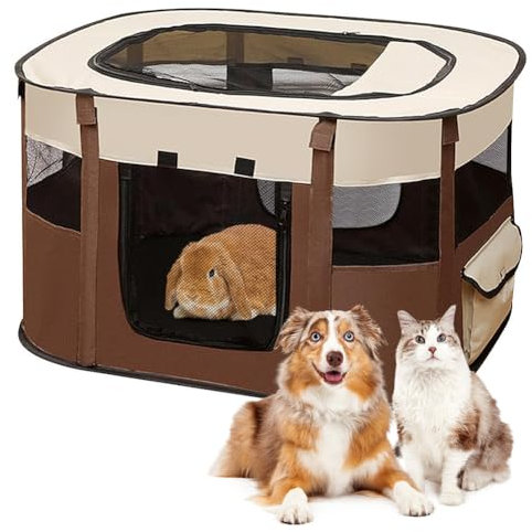 Welpenlaufstall Tierlaufstall Faltbar für Hunde,Welpenauslauf Oxford-Gewebe Hundehütte,Welpenauslauf Rechteckiges Zelt für Hunde Hasen Meerschweinchen Katzen für innern oder außen,70x55x40cm Kaffee