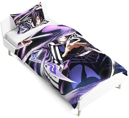 Kamado Tanjiro Nezuko Bettwäsche, 2-teiliges Anime-Bettbezug- und Kissenbezug-Set für Kinder, weiche Cartoon-Bettbezüge, Schlafzimmerdekoration (Einzelbett, 135 x 200 cm)