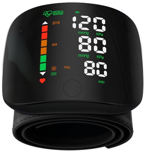Wrist Blood Pressure Monitor with Led Touch Screen -Adjustable Wrist Blood Pressure Cuff from 5.3 inches to 7.6 inches,Rechargeable Wrist Bp Monitor with 99x2 Reading Memory and Carrying Case(Black)