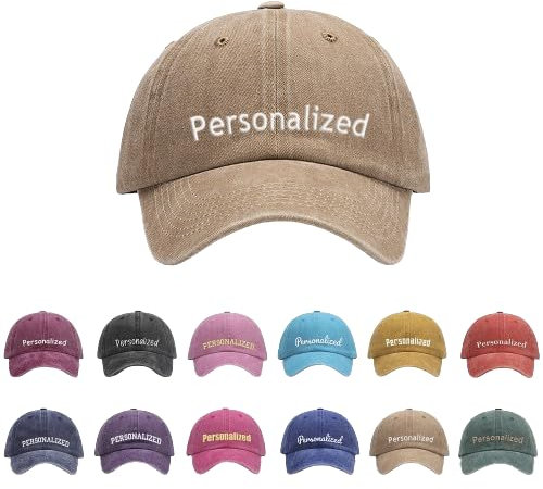 GELLEDI Personalisierbare Baseballkappe mit Namen, Vintage, gewaschen, unstrukturiert, 100% Baumwolle, verstellbare Baseballkappe, Papa-Cap, Hellkhaki, 57 EU