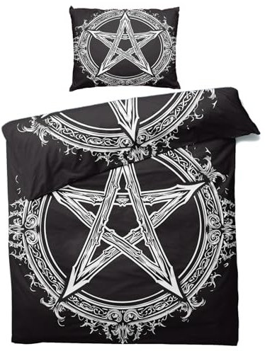 MOBEITI Pentagramm Bettwäsche 155x200, Schwarz Gothic Wendebettwäsche - Deko & Geschenke, Weiche Mikrofaser Bettbezug Set 2teilig, 1 Kissenbezug 80x80, mit Reißverschluss