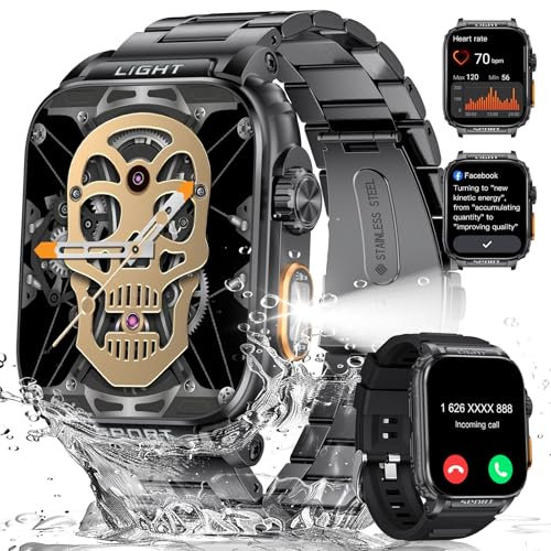 LIGE Montre Connectée Homme, 1.91 Écran Smart Watch avec LED Lampe Torche pour Android iOS, 430mAh Batterie, Etanche IP68, 24H Fréquence Cardiaque, Appel Bluetooth, 110+ Sportmodi Smartwatch