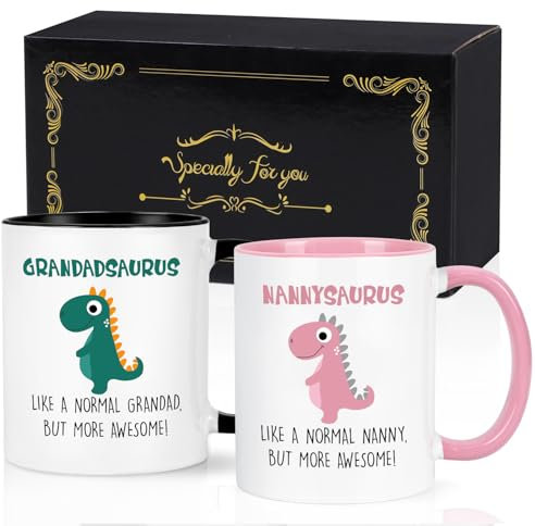 Joymaking Nanny & Grandad Gifts from Grandchild, Coffee Mug Gifts for Grandma & Grandpa Birthday Gift Christmas Thanksgiving Fathers Day Grandadsaurus Auntiesaurus Gifts Mug, Black Pink 11Oz
