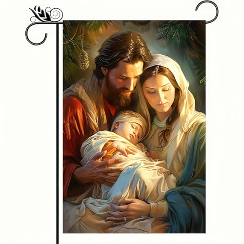 Weihnachtskrippe Jesus Gartenflagge 30,5 x 45,7 cm doppelseitig Zoll Gott Segen Rasen Garten Dekoration Krippe Heilige Nacht Willkommen Rasen Winter Frohe Weihnachten Gartenflagge Haus Dekoration