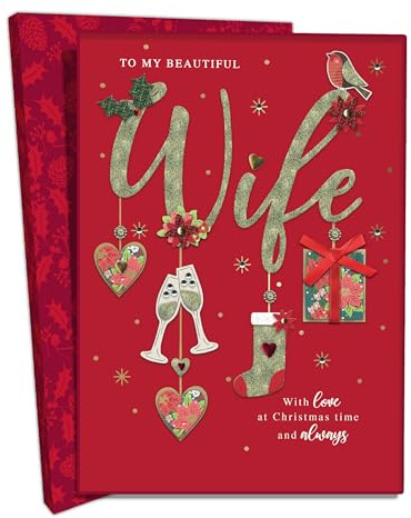 Boxed Beautiful Wife Luxury Lavish Keepsake Christmas Greeting Card In A Box KCSNXLB062