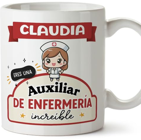 MUGFFINS Tazas Personalizadas para AUXILIAR DE ENFERMERÍA mujer - En Español - Eres increíble - Kawaii - 11 oz / 330 ml - Regalo Personalizable original y divertido