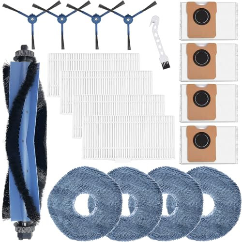 DianSung accessoires pour Eufy Omni C20 robot aspirateur pièce de rechange, Brosses à rouleau + 4 Chiffon + 4 sac à poussière + 4 brosses latérales + 4 filtres