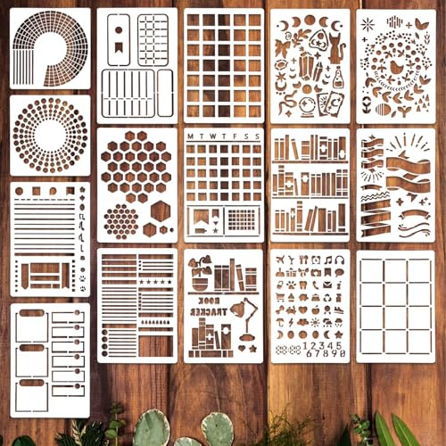 20 Stück Schablonen zum Malen Journal Planer Schablonen Kunststoff Wiederverwendbares DIY Tagebuch Zeichenschablonen Waschbar Basteln set für Notizbuch Tagebuch Scrapbook Fotoalbum Journal Dekoration