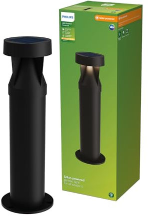 Philips Avery Solar-Sockelleuchte mit Erdspiess für den Außenbereich, 2700K warmweißes Licht, 200 Lumen, Schwarz