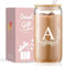 NOOMII A-Z Initial Personalised Gifts for Women- Birthday Gifts for Women 16oz Iced Coffee Glass Cups with Lids and Straws- Ideal Iced Coffee Gift Set for Friend Mum Wife Colleagues (A)