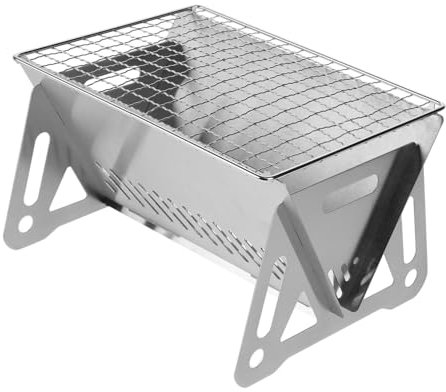 Zusammenklappbarer Grill Camping Wasserkocher Im Freien Toaster Holzkohle-tischgrill Elektrogrill Holzkohlegrill Herd Korb Campingkocher Kochen Grillbürste Rostfreier Stahl Silver MOTHNUR