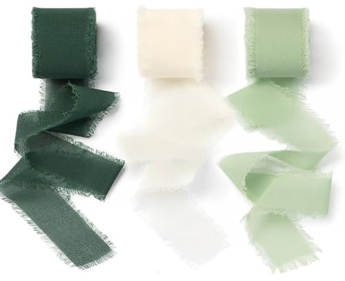 Logei Geschenk Chiffonband, 3,8 cm x 19,5m Schleifenband Chiffonband Grün Fransenband Dekoband Stoffband Dekoratives Band für Hochzeit, Hochzeitsstrauß und Geburtstag Geschenk，Dunkelgrün (Waldgrün)