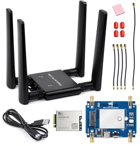 Waveshare 5G DONGLE Expansion Board, USB 3.2 Port, Aluminum Alloy Case, Quad Antennas, Onboard M.2 Key B Interface and USB 3.2 Type-C Port, Comes with SIM8262E-M2 5G Module