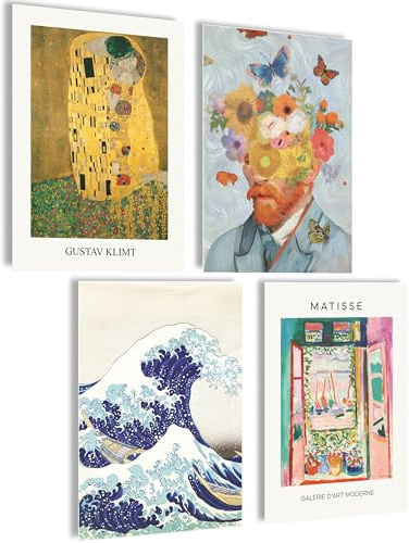 mojoliving Poster Vintage Poster Bilder Küche Wanddeko Wohnzimmer Aesthetic Bilder Set Wandbilder Wohnzimmer Vintage (Gogh Matisse, Posterset 4x A4 (21x30cm) | ohne Rahmen)