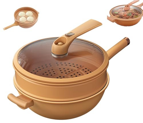 Micro-Pressure Clay Non-Stick Health Cooker, Non-Stick Clay Wok with Steamer Basket, 12.6in Micro Pressure Cooker for Cooking Frying (1)