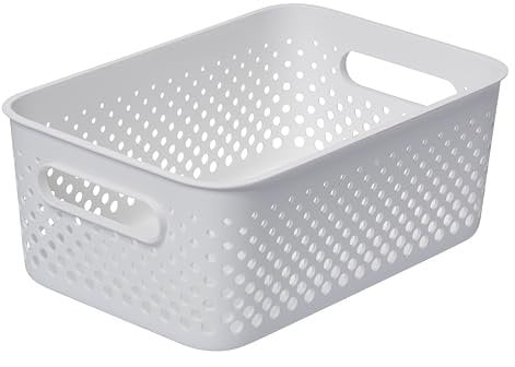 SmartStore Storage Basket with Handles in White 5.6L (29.5x20.5x12cm) | Storage Bin From Recycled Plastic | Essence M Storage Box| Storage with 10-year Warranty