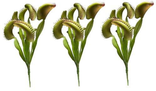 Venus Flytrap, 3PCS 15.8 Inch Artificial Venus Fly Trap Plants, Lifelike 8-Head Fly Trap Costume, Reusable Faux Plants for Office Home Table Vase Garden Indoor, Costume, F