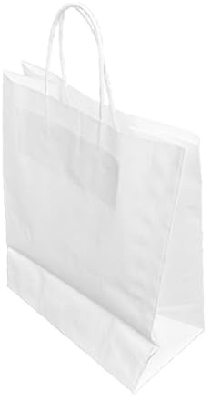 Fiesta Recyclable Twist Handle Paper Bag White, Large, Pack 250 | Sturdy paper construction supports takeaway orders securely, with convenient handles for easy carrying.