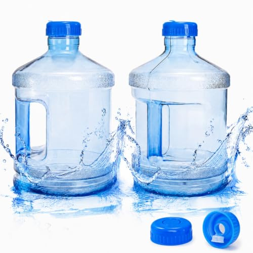 Dicunoy 2 PCS 1 Gallon Water Bottle, Reusable Round Gallon Jug with Handle | Plastic Bottled Water Gallon Jug, Leak Proof Bottle with Screw Cap for Gym Sports Office Outdoor Camping Travel Drinking